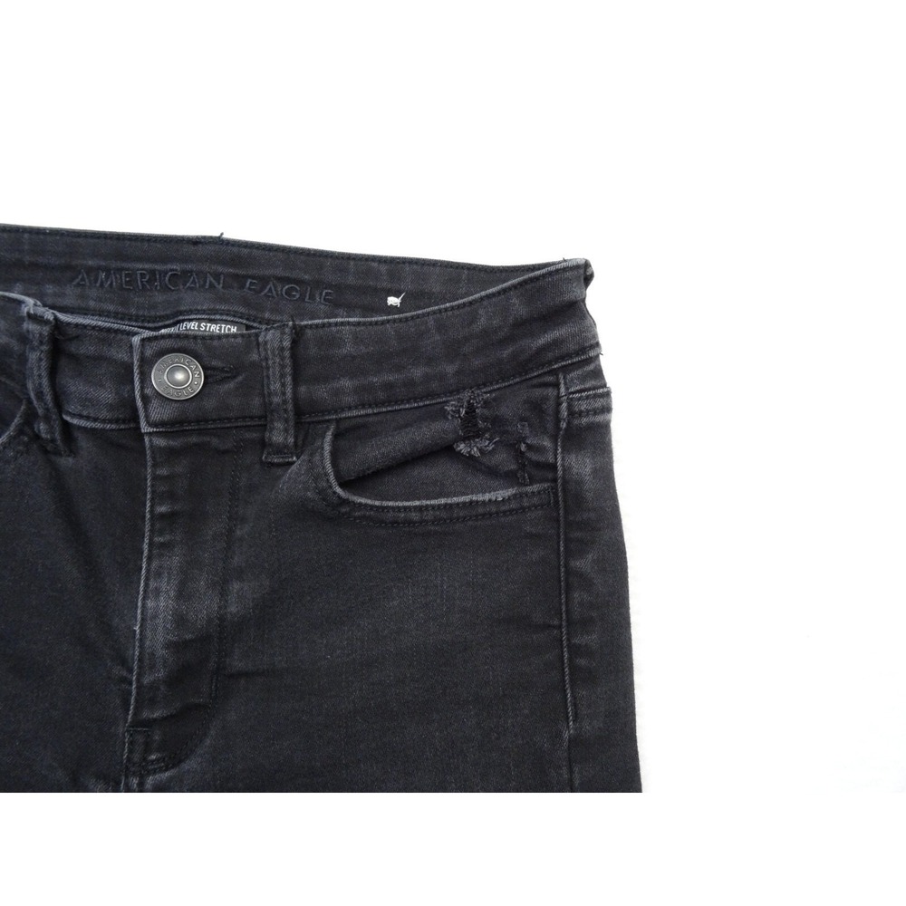 American Eagle Jeans Womens Size 8 Black High Rise Jegging Stretch Distressed - Picture 6 of 16